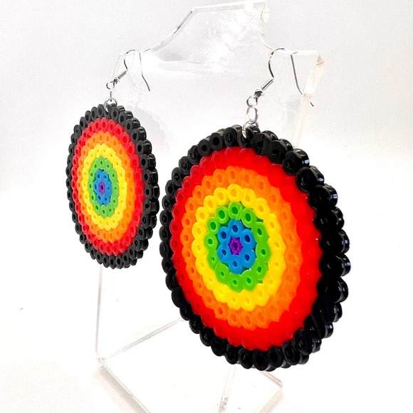 Large Rainbow Earrings - Pride Earrings - Perler Earrings - Statement Earrings - Picture 3 of 9